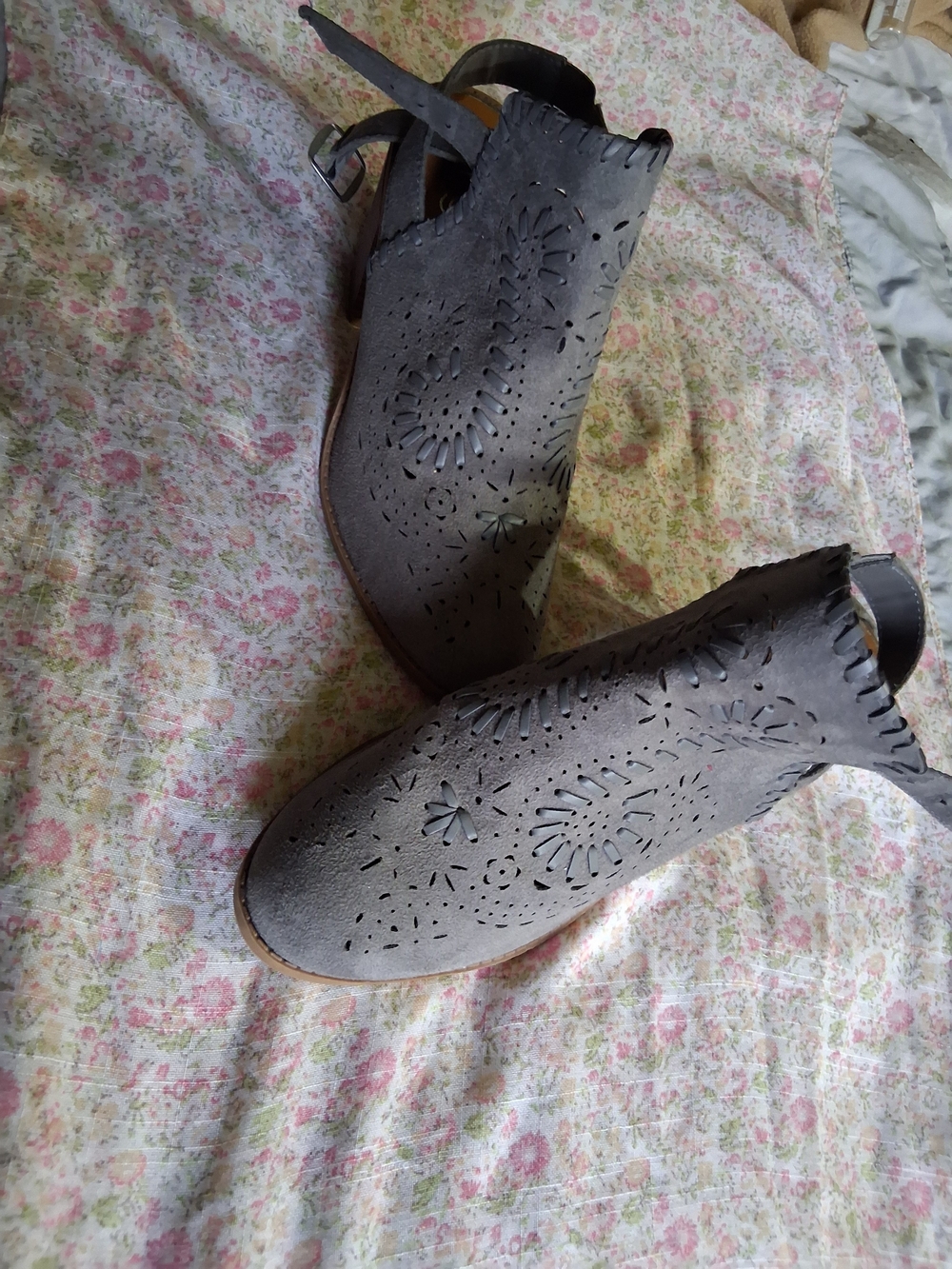 Women’s Gray Laser-Cut Slingback Bootie